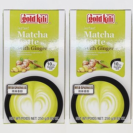 Gold Kili Instant Matcha Green Tea with Ginger, 10 Sachets, Mild Spiciness, 8.82 oz,2 Pack
