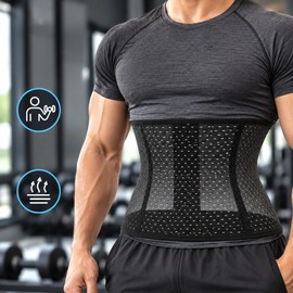 Men's Adjustable Waist Trainer Belt, Double-Layer Compression Wrap with Breathable Elastic Fabric and Hook-and-Loop Straps for Abdominal Shaping