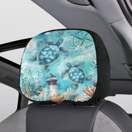 Bulopur Sea Turtle Car Seat Headrest Cover for Women Men Car Headrest Protector Elastic Auto Interior Decor Front & Rear Seat Head Rest Covers, 2 Pack