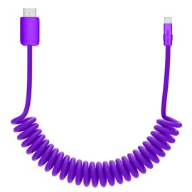 chubbycable Curly Chubby - Retractable Fast Charging Cable 240W Coiled Charger Cord for Car Durable USB-C Cable for Phones, Tablets and More, Purple+Purple, USB-A to Type-C, 1.3FT-2.3FT