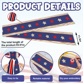 ABTOLS Patriotic Wreath Sash for Front Door, Red Blue Stripe Wreath Scarf DIY Bow Memorial Day Star Satin Sash Garland Ribbon for 4th of July Home Yard Doorway Wall Window Decor (56'' x 4.5'')