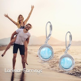 POPLYKE Larimar Dangle Earrings Sterling Silver Leverback Earrings