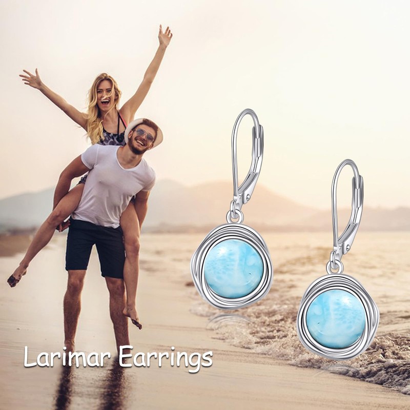 POPLYKE Larimar Dangle Earrings Sterling Silver Leverback Earrings