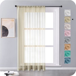 MRTREES Curtains Beige Semi-Transparent Extra Wide 200 cm Wide Curtains with Ruffle Tape 150 cm High Curtain Kitchen Window Modern Curtains Beige Living Room Ruffle Tape, 1 Piece