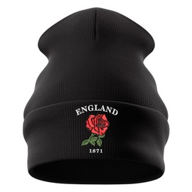 Purple Print House Embroidered England 1871 Beanie Hat Men Women Rugby English Rose Supporters Nations Winter, One Size, Black