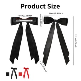 2 Pcs Red Ribbon for Hair Bow,Hair Bows for Girls,Large Silky Satin Long Tail Hair Ribbon Ponytail Holder Retro Cute Black Red Bowknot Hair Accessories,for Women Girls Toddlers Teens Kids (Black/Red)