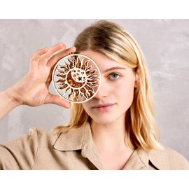 Handmade Baltic Amber Mandala Art Decoration, Stained Glass Souvenir, Gemstone Vitrage of Life (Bright Sun)