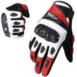 WTACTFUL Carbon Knuckle Motorcycle Gloves for Men and Women Full Finger Touchscreen Motorbike Gloves for BMX ATV MTB Riding Road Racing Motocross Red XL