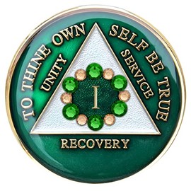 Sobriety Chip AA Bloom Green Crystallized (1 Year)