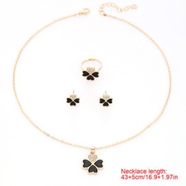 AOWVUTS Jewellery Sets for Women, Four-Leaf Clover Necklace Earrings and Ring Set, Pendant with Sparkling Rhinestones, Flower Heart Shape Lucky Gold Jewellery Set, 3Pcs Jewellery Gifts (Black)