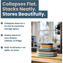 Drip EZ Secondz Collapsible Food Storage Containers – Set of 4, Space-Saving Airtight Meal Prep & Leftover Containers – Microwave, Freezer & Dishwasher Safe, BPA-Free, Locking Lids – Ice Blue