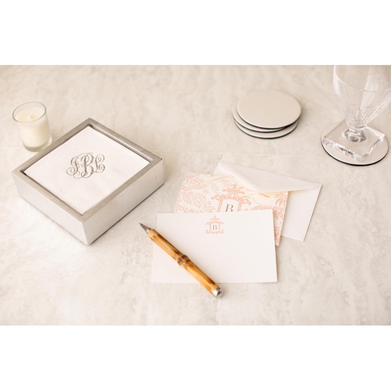Caspari Lacquer Cocktail Napkin Holder in Silver - 1 Each