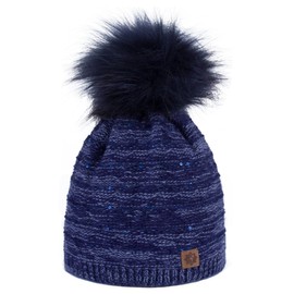 Compagno Winter Hat Knitted Hat Women's Bobble Hat Fleece Lining Beanie Hat 88, darkblue