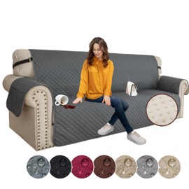 XINEAGE Oversized Sofa Cover Waterproof Couch Covers for 3 Cushion Couch, Soft Washable Slipcover with Pockets & Non-Slip Elastic Straps, Thick Furniture Protector (XL-Sofa, Dark Grey)