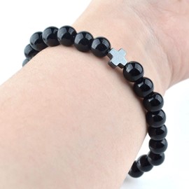 St John the Baptist Orthodox Brotherhood Christian Prayer Beads Bracelet – Black Stone & Cross Adult Size!