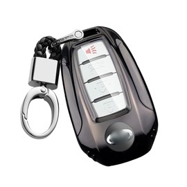 SANRILY Full Protection Keyless for Infiniti Key Fob Cover 5/4 Button Plating TPU Key Case with Keychain for Infiniti QX60 2020 2021 QX50 Q50 Q60 Car Keys-Purple Black