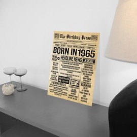 Stuff4 60th Birthday Poster Unframed - Born In 1965 Vintage Newspaper - Happy 60th Birthday Gifts for Women Men Retro Back In 1965, 8x10 Inch Sixty Sixtieth Decor Decoration Bday Party