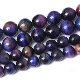 Natural Starry Blue Tiger Eyes Stone Beads Gemstone Round Crystal Energy Jade Beads Stone Beads for Jewelry Making DIY Bracelet Necklace Jewelry Making 1 Strand 15.5inch 35PCS 10MM
