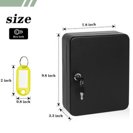 PACOLO Steel Key Storage Lock Box with Two Keys, Wall Mount Key Organizer for Home, Hotel, and Car Keys Management (Black-40 Keys, S)