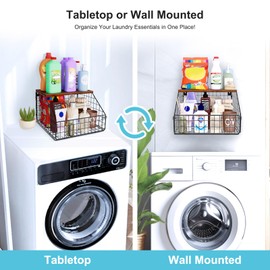 MSJGA Laundry Room Shelves Wall Mounted with Storage Basket - Stackable Wire Wall Shelves Organizer for Towels, Detergent, Tissues | Space-Saving Over Washer & Dryer(11.8" Wx12 Dx8.5 H)