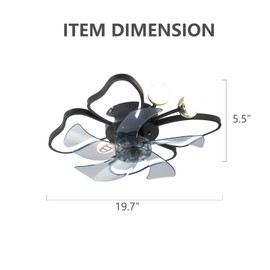 Bakspa 19.7″ Modern Black Ceiling Fan with Light and Remote Control Flush Mount Fan Lights, Reversible Butterfly Blades, Timer, 3 Color Temperatures for Bedroom, Living Room, Dinning Room (L6009)