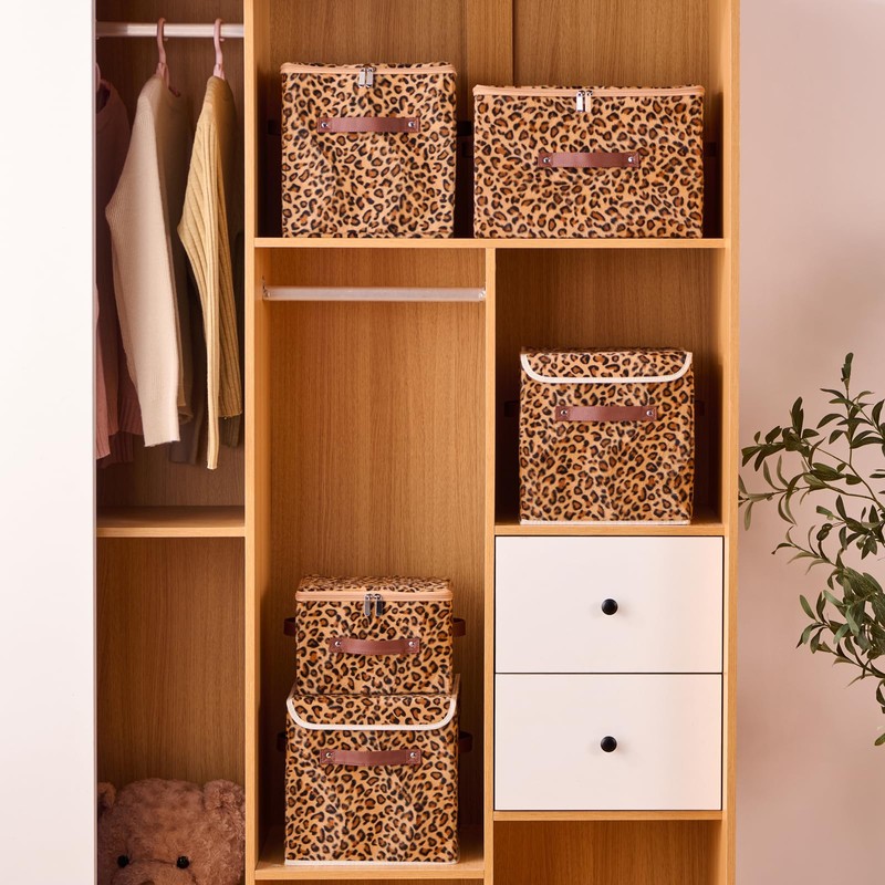 VinneGenzz 2PCS Storage Cubes with Zipper Lid 11 Inch Leopard