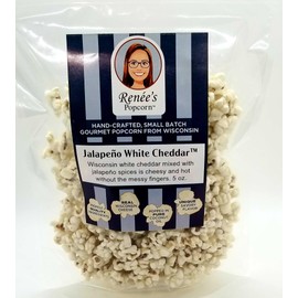 Renée’s Jalapeño White Cheddar ™ Gourmet Popcorn – Wisconsin white cheddar meets bold yet mild jalapeño heat on fresh popped corn, snack or gift – resealable, 9oz family size bag.