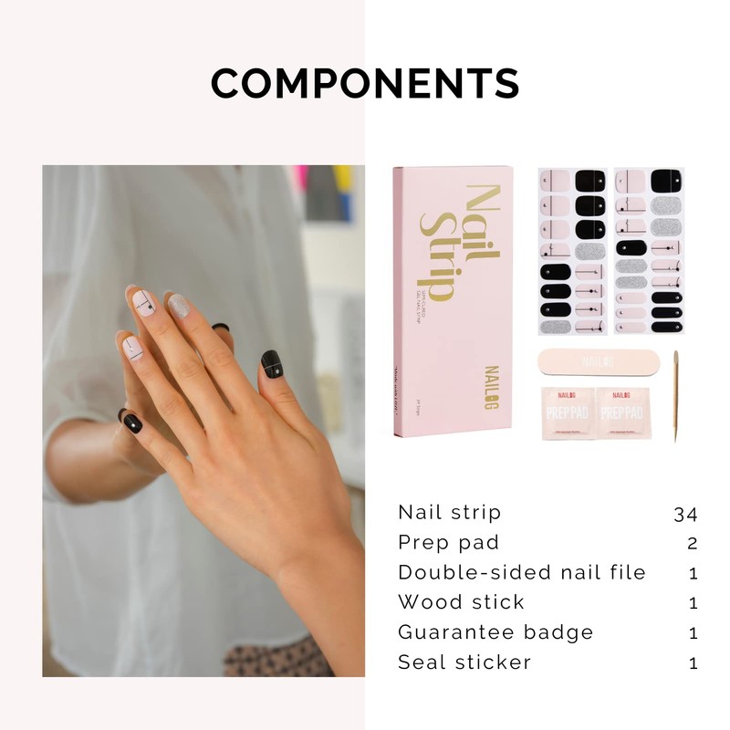 NAILOG Semi-cured Gel Nail Stickers (34 Pieces), Nail Seal Hardening