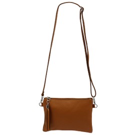 SH Leder Anny G248 Genuine Leather Shoulder Bag, Clutch Bag, Small Evening Bag, 22 x 15 cm, Cognac