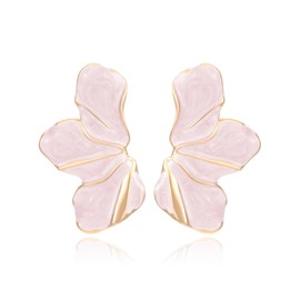 Big Flower Earrings for Women Irregular Petal Statement Spring Earrings for Women Pink Flower Jewelry Gift (White)