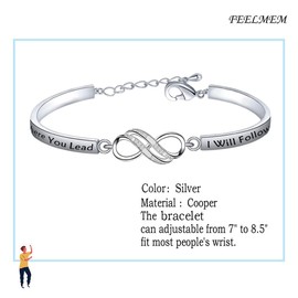 FEELMEM Girls Bracelet Where You Lead I Will Follow Friendship Infinity Bracelet Best Friend Gift Mother Daughter Jewelry Girls Gifts (Where you-Silver)