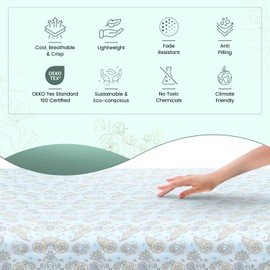 Feather & Stitch Softest 100% Cotton Sheets, 300 Thread Count Percale Weave Bedding, 16" Deep Pocket, Cooling Sheets, Breathable Bed Set, Hotel Premium Quality (Full, Aqua Paisley)