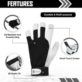 Gardening Gloves for Men & Women, Leather Palm & Breathable Spandex Back, Thorn-Proof Gardening Gloves, Multipurpose Safety Gloves for Mechanics, Warehouse, Driving, Digging, Landscaping (Black, M)