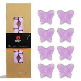 Lavender Scented Tealight Candles, Cute Purple Butterfly Shaped Tea Lights Candles, 12 Pack Clear Cup Colored Tealights Candle, 6 Hour Burn Time Tea Candles for Party, Home Decor, Votives, Spa