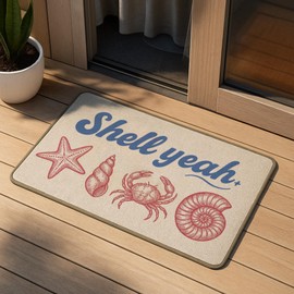 M-Qizi Beach Door Mat, Coastal Crab Starfish Shell Yeah Doormat for Indoor Outdoor Front Door Entrance Porch Outside, Beachy Welcome Mats, Ocean Bath Mat, 17x30 Inch