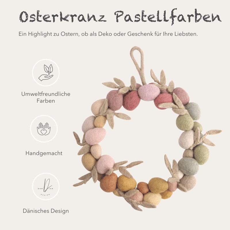 Èn Gry & SIF Easter Wreath, Handmade Felt Door Wreath,