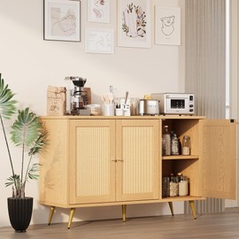 Shintenchi Large Rattan Storage Cabinet, Modern Sideboard Cabinet, Accent Large Storage Space Cabinet with Rattan Decorated Doors for Living Room, Dining Room