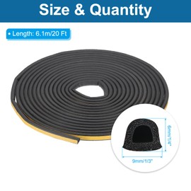 PATIKIL 20 ft D Shape Rubber Seal Strip, Self-Adhesive EPDM Rubber Door Weather Stripping for Boat, RV, Auto, Truck, Marine, Garage Doors/Window, W: 1/3", H: 1/4", Black/Yellow