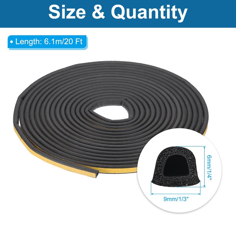PATIKIL 20 ft D Shape Rubber Seal Strip, Self-Adhesive EPDM