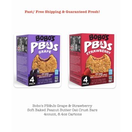 Bobo’s PB&J Grape & Strawberry Oat Bars, 2 Boxes (4 Count, 8.4oz Cartons)