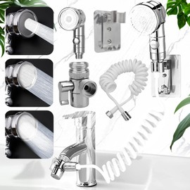 Benaton Sink Shower Head Set, Shock-Free Shower Head Set, External for Sink, Extendable Taps, Shower Head Set, with 1.5 m Hose and Tap Dispenser, for Cleaning, Kitchen, Bathroom (3 Modes)