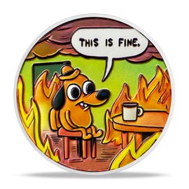 deDecoml Humorous This is Fine Challenge Coin with Dumpster Fire and Dog Design