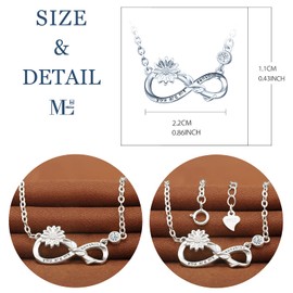 MicLee Necklace pendant for women, 925 sterling silver necklace, Beautiful sun flower and infinity symbol necklace, You are my sunshine, Inlaid zircon, adjustable chain, silver