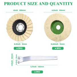 Yauhar 11Pcs Wool Buffing Polishing Wheel Set Contains 4-1/2 x 7/8 Inch Arbor Buffing Felt Flap Disc with Wrench and 4 Inch Buffer Polishing Pads for Angle Grinder