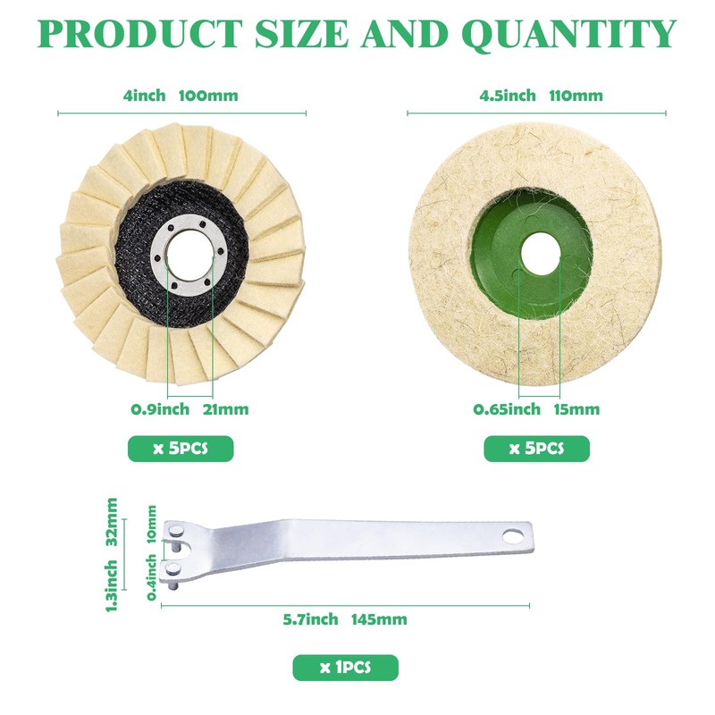 Yauhar 11Pcs Wool Buffing Polishing Wheel Set Contains 4-1/2 x