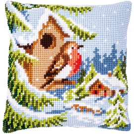 Vervaco Cross Stitch Kit Cushion Complete Set Red in Winter Decoration Manual Embroidery Kit Adult Art Creative Gift DIY Cross Stitch Embroidery ca. 40 x 40 cm
