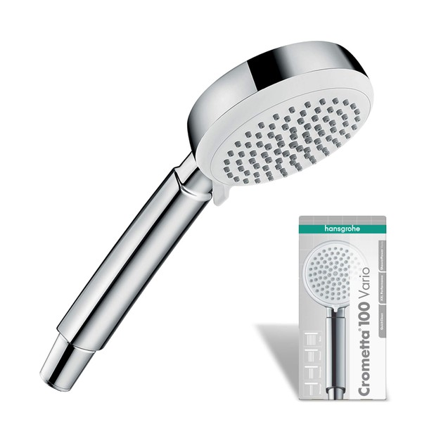 hansgrohe Crometta 100 - shower head, hand shower round (⌀ 100 mm) with 4 sprays, with anti-limescale function, white/chrome