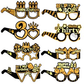 COLANANA Birthday Party Glasses Decoration, 30th Birthday Party Decorations, Pack of 8 Funny Paper 30th Birthday Glasses Decoration, Birthday Photo Booth Props Accessories for Women Men