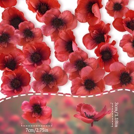 sesameless 50 Set Red Poppy Artificial Flowers,Remembrance Day Decorations,Lest We Forget,Poppy Decorations for Veterans Day,Remembrance Day,Memorial Day,Wedding Home Grave Garden Ornament