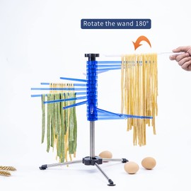 MILANGE Pasta Drying Rack Collapsible Pasta Dryer Rack Foldable Noodle Dryer Rack Stand with 16 Anti Slip Rods Holding up to 4.5 lb of Homemade Pasta Spaghetti Noodle Easy for Storage (Blue)